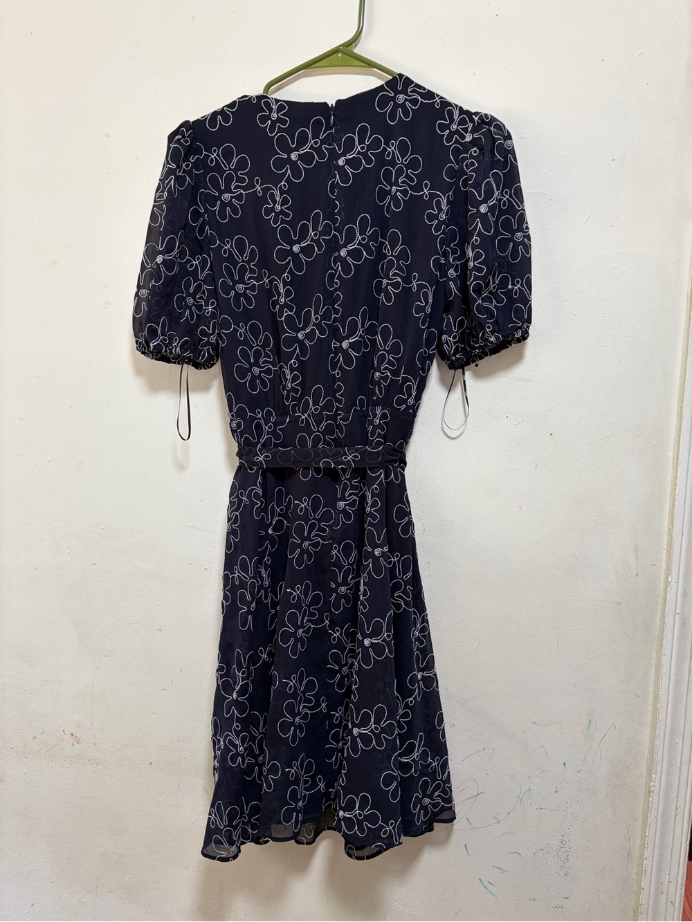 Dkny Black Midi Dress with White Floral Outline